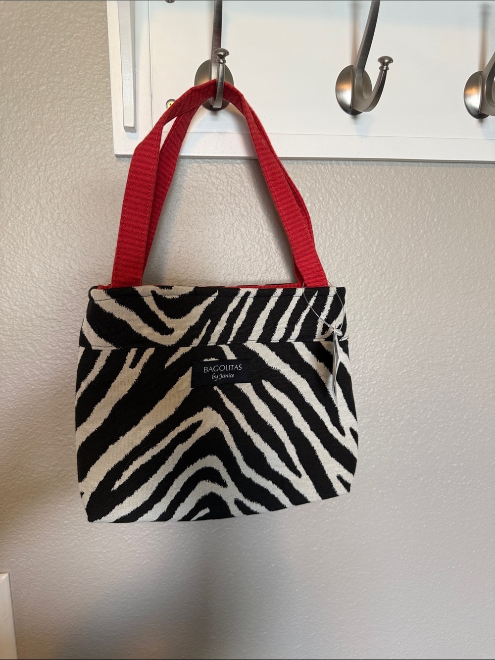 Zebra Print Tote with Red Handles